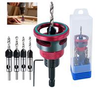 Kuvarix - Juego de brocas para biselar (6 piezas, brocas de madera, con fresa, taladros, HSS-M2, con tope de profundidad, varilla hexagonal de 1/4", conjunto para taladrados precisos de madera