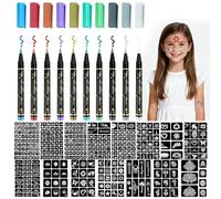 Kuvarix Lápices de tatuaje para niños, juego de tatuajes con purpurina para la piel, con 10 colores y 450 plantillas de tatuaje, lápices de tatuaje para adultos, cumpleaños, fiestas, Halloween