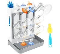 Kuvarix Soporte para secar biberones para bebés, soporte para secador de botellas vertical grande con bandeja de goteo, escurreplatos vertical, soporte de secado de pie para vasos, piezas de bomba