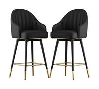 KUviez Taburetes de Altura para mostrador, taburetes de Bar, Juego de 2, taburetes de Isla de Cocina de Cuero PU, Patas de Metal, Silla Alta con reposabrazos y reposapiés, sillas para Barra de desa