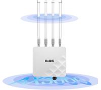 KuWFi AX3000 Wi-Fi 6 Outdoor Access Point, 3000 Mbps WiFi Extender Dual Band WLAN Repeater, AC Management, 4 Antenas Extraíbles, 2Gbps + 1 Gbps SFP Gigabit Puerto, POE/DC, IP67, para enrutador