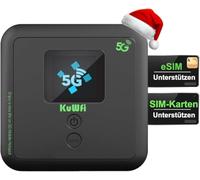 KuWFi Router móvil 5G con eSIM y ranura para tarjetas nano SIM, hasta 3,5 Gbps, WiFi 6 AX3000, batería de 6000 mAh, pantalla LED, WPA3, WPS, punto de acceso WiFi portátil para viajes, caravanas