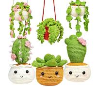 KUWUNG 6 PCS Kit Crochet Principiantes, Kit de Ganchillo para Bricolaje para Adultos y Niños, Kit de Crochet para Principiantes con Instrucciones, Kit Ganchillo Completo Cactus