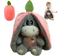 KUWUNG Burro de peluche respirable, 32 cm, latido del corazón, burro de peluche con respiración, música y luces, muñeco de aguacate de fresa suave, respiración burro para aliviar la ansiedad (rosa)