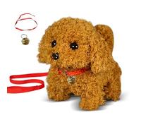 KUWUNG Perro Juguete Que Anda y Ladra, Perro Interactivo Peluche con Correa y Campana,Perrito Juguete Ladra y Anda, Perrito Juguete Peluche para 3 4 5 6 7 8 Años Niñas y Niños Regalo ( Teddy)