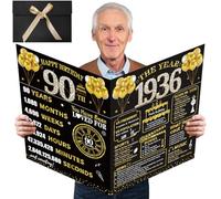 Kuxriox Tarjeta grande de 90 cumpleaños con sobre, color negro y dorado, libro de invitados gigante para hombres y mujeres, tarjeta gigante de noventa cumpleaños, suministros de fiesta, tarjeta jumbo