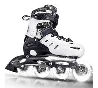 Kuxuan Skates Patines en línea ajustables, divertidos y luminosos para niños y niñas, principiantes, interior y exterior, blanco, tamaño grande