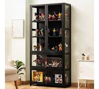 KUYATE Vitrinas de Vidrio, Vitrina para coleccionables, Vitrina Moderna Minimalista con Puerta abatible, estantería de pie para gabinete Curio, Transparente en Tres Lados L80*W32*H170cm Black