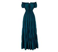 KUYCCSTRESI Estilo renacentista Medieval Fuera del Hombro Falda Larga Plisada(Dark Green,XL)