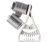 KUYiA Microscopio de Bolsillo, 60x LED Clip-Type Mini Microscope para Teléfono Móvil, Portátil Joyeria Lupa HD Magnifier Micro Lente UV Detector de Divisas Compatible con iPhone, Samsung - Plata