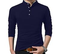 KUYIGO Camiseta Hombre Slim Fit Casual Color sólido Polo de Manga Larga Camiseta básica de Golf S Azul