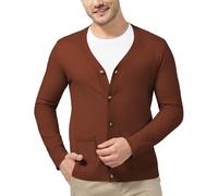 KUYIGO Chaqueta de Punto para Hombre, Cuello en V, Botones de Manga Larga, Mezcla de Lana Suave y Ligera M-3XL, Caramelo, 3XL
