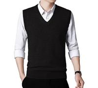 KUYIGO Hombres sin Mangas suéter Chaleco clásico de Negocios Caballero V Cuello de Punto de Punto Chaleco suéter Tank Tops M Negro