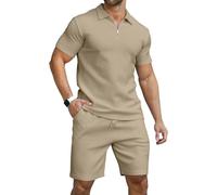 KUYIGO Men's Spring Short Sleeve Polo Shirt and Shorts Set Golf Outdoor Casual Sports Set XXL Khaki