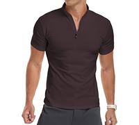 KUYIGO Polo de Manga Larga y Corta para Hombre, con Cremallera de 1/4, Lisa, Casual, Ajustado, para Gimnasio, Correr, Camisetas básicas de algodón, Tallas S-XXL, 0-Short Deep Coffee, XL