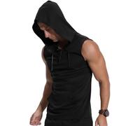 KUYIGO Sudadera sin mangas con capucha para hombre, camiseta deportiva para fitness, adelgazante muscular, Negro, XXL