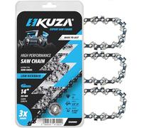KUZA Cadena de motosierra de 14 pulgadas, paquete de 3 - calibre de 0.50 pulgadas, paso de perfil bajo de 3/8 pulgadas, 52 eslabones de transmisión, fácil de instalar, altamente duradero, acero