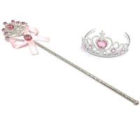 Kuzhi Juego de tiara y tiara de Elsa de Aspecto Congelado - Joya de Corazón de Plata - rosa - Large