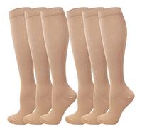 Kuzimua 6 Pares Calcetines/Medias de Compresión para Hombres y Mujeres, Running, Deporte, Correr, Senderismo, Volar, Viajar, Varicosas, Embarazo y Médicos (L, Marrón)