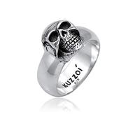 Kuzzoi Anillo de hombre de calavera maciza de 10 mm de ancho en plata de ley 925, negro oxidado con grabado, talla 60-66, 0601662919