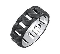 Kuzzoi Anillo de hombre macizo (8 mm) en diseño de tanque, anillo para hombres de plata de ley 925 oxidada, anillo con aspecto de cadena gruesa, talla 54 - 66, 0608282621, Plata de ley