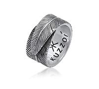 Kuzzoi Anillo de hombre masivo (14 mm) en diseño de primavera oxidado, anillo de banda para hombres hecho de plata de ley 925 (66)