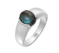 Kuzzoi Anillo de plata de ley 925 pulida con piedra de labradorita, anillo de plata maciza con gema (10 mm) ovalado