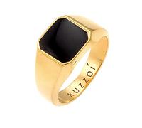 Kuzzoi Anillo de sello dorado para hombre octagonal con esmalte negro en plata de ley 925 bañada en oro, 10 mm de ancho, anillo dorado para hombre, anillo de oro para hombre pulido en la talla de