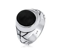 Kuzzoi Anillo de sello para hombre con esmalte ovalado, sólido de 13 mm de ancho en plata de ley 925, anillo de plata decorado oxidado Negro