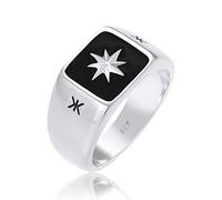 Kuzzoi Anillo de sello para hombre, macizo, 11 mm de ancho en plata de ley 925, superficie esmaltada negra con diseño de estrella, anillo para hombres en la talla 54 - 66, 0601112320, Plata de ley