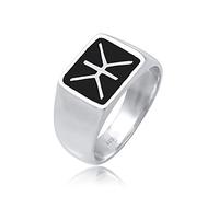 Kuzzoi - Anillo de sello para hombre, macizo, 14 mm de ancho, en plata de ley 925, logotipo negro oxidado con grabado, anillo para hombres en el tamaño de anillo 60 - 66, 0601860719