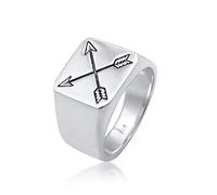 Kuzzoi Anillo de sello para hombre, macizo, 14 mm de ancho, plata de ley 925, flechas oxidadas negras con grabado, anillo para hombres de talla 60 - 66, 0601990719, Plata, Sin piedras preciosas