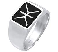 Kuzzoi Anillo de sello para hombre, macizo, 14 mm de ancho, plata de ley 925, logotipo esmaltado negro, anillo para hombres en tamaño 60 - 66, 0601860719, 62, Plata, Sin piedras preciosas