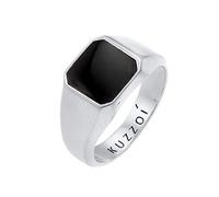 Kuzzoi Anillo de sello para hombre octágono con esmalte negro en plata de ley 925 maciza, 10 mm de ancho, clásico anillo de plata para hombre pulido