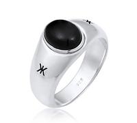Kuzzoi Anillo de sello para hombre ovalado con ónice negro, 9 mm de ancho en plata de ley 925, con logotipo negro oxidado, anillo para hombres de talla 60-66, 0602932120