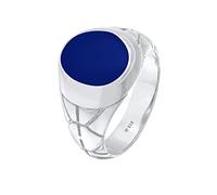 Kuzzoi Anillo de sello para hombre, ovalado, esmaltado azul, macizo, 13 mm de ancho, en plata de ley 925, anillo de plata decorado negro oxidado, anillo para hombre, tamaño 54-66, 0609671521
