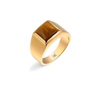 Kuzzoi Anillo de sello para hombre pulido de plata de ley 925 chapado en oro, anillo de plata con gema de ojo de tigre para hombres en tamaño 60 - 66, 0603332725, 64, Plata de ley, Ojo de tigre