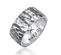 Kuzzoi Anillo para hombre con diseño de martillado, 10 mm de ancho, plata de ley 925, martillado oxidado, anillo para hombres de tamaño 60 - 66, 0604992820, Plata de ley