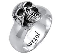 Kuzzoi Anillo para hombre de calavera maciza, 10 mm de ancho en plata de ley 925, negro oxidado con grabado, anillo para hombres de talla 60 - 66, 0601662919, Plata de ley, Sin piedras preciosas