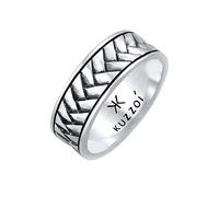 Kuzzoi Anillo para hombre oxidado macizo (7 mm) en plata de ley 925, accesorio vintage para hombre con estructura en espiga, anillo distintivo para hombres en tamaño 60 - 66, 0601512921, 58, Plata de