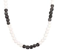Kuzzoi Collar de Buda para hombre de perlas de cristal reciclado (7-10 mm) en blanco y negro con elementos de cuentas de plata 925, cadena surfista para hombres, longitud aprox. 50 cm, Plata esterlina