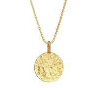 Kuzzoi - Collar de plata de ley 925 chapado en oro con colgante de placa redonda de 15 mm, plata de ley