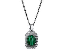 Kuzzoi - Collar para hombre con colgante hexagonal de plata de ley 925 maciza, cadena de plata de ley 925 con detalles oxidados, colgante vintage con piedra preciosa de malaquita, longitud 60 cm