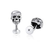 Kuzzoi Gemelos de calavera para hombre, plata de ley 925 oxidada, gemelos para camisa, regalo de boda y cumpleaños, 1002561020, Plata de ley