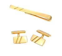 Kuzzoi Gemelos y alfiler de corbata para hombre en diseño dorado, juego de accesorios para hombre de plata de ley 925 chapada en oro con detalles de moda
