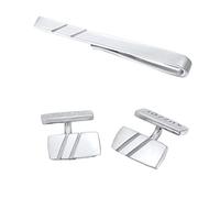 Kuzzoi Gemelos y alfileres de corbata para hombre en diseño clásico, juego de accesorios de plata de ley 925 con detalles de moda, regalo para hombres para bodas y cumpleaños, Plata de