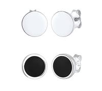 Kuzzoi Juego de pendientes para hombre, redondos (8 mm) pulidos, pendientes para hombre con esmalte negro, de plata de ley 925, juego de pendientes de para hombres