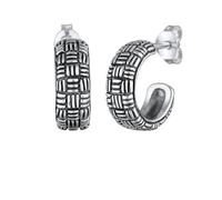 Kuzzoi Pendientes de aro para hombre (14 mm) de plata de ley 925 oxidada vintage para hombre, Plata de ley