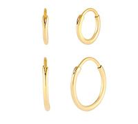 Kuzzoi - Pendientes de aro para hombre, 2 pares de pendientes pulidos, pendientes dorados de plata de ley 925 bañados en oro