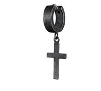 Kuzzoi Pendientes de aro para hombre con cruz de plata de ley 925 oxidada, con bisagra única (13 mm), redondos, para hombres